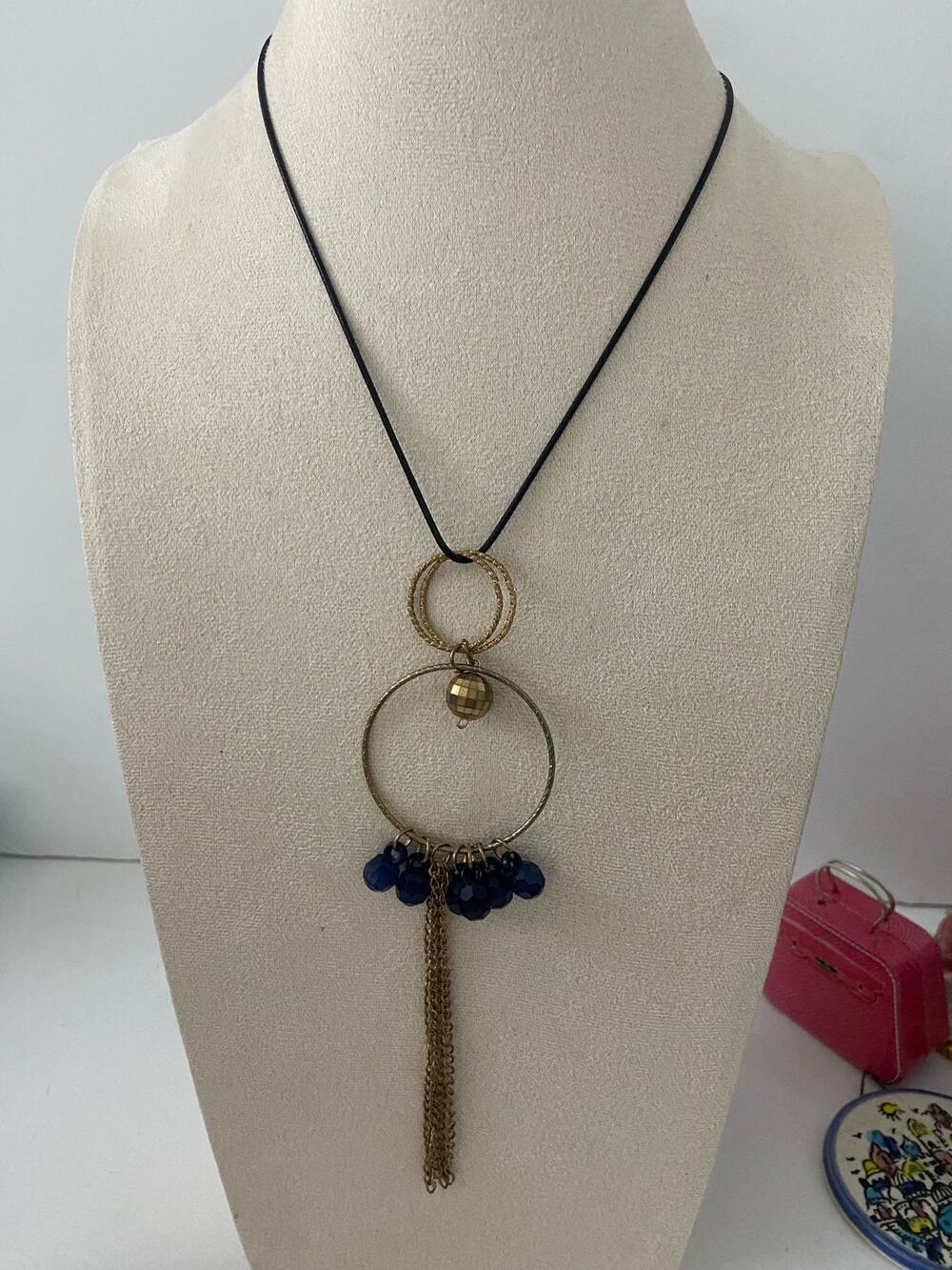 chain fringe and blue bead necklace